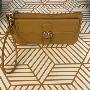 Camel Coach Soho leather Wristlet w buckle